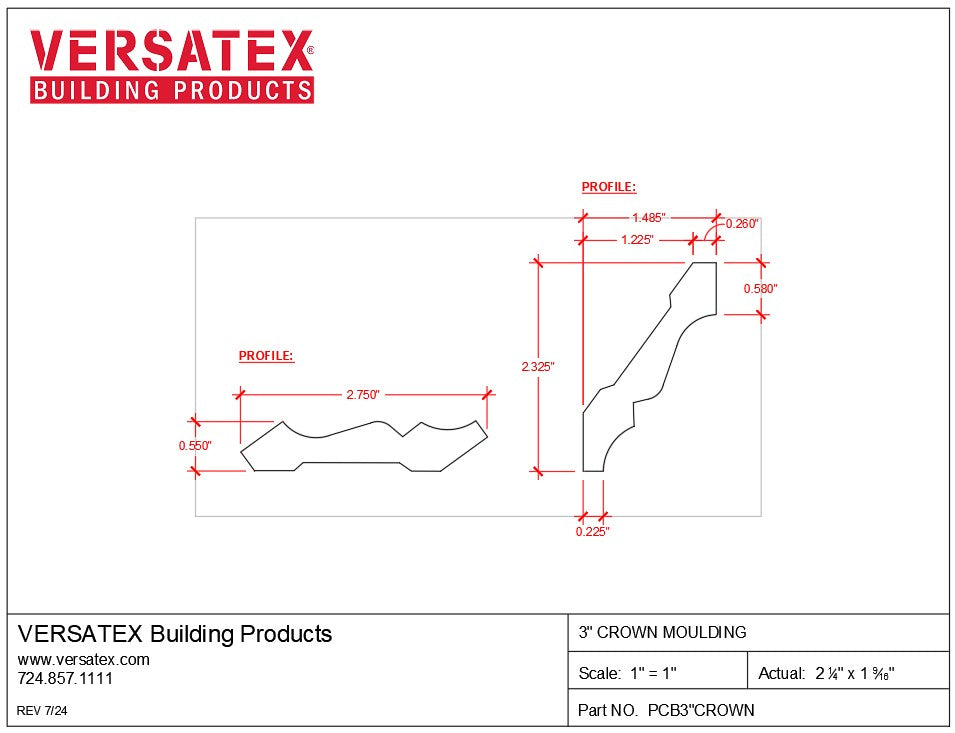 Versatex PVC 3 Inch Crown Moulding