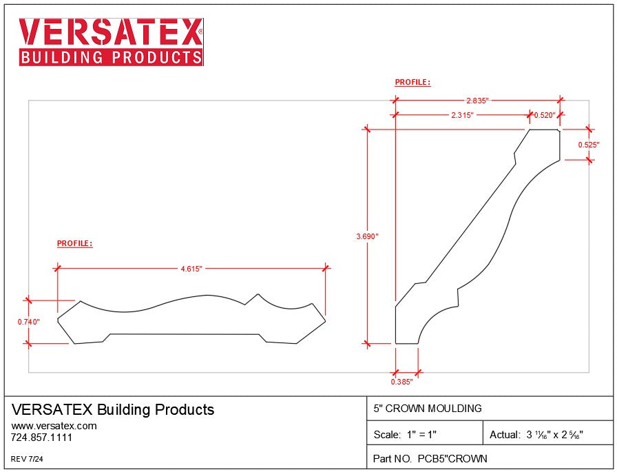 Versatex PVC 5 Inch Crown Moulding