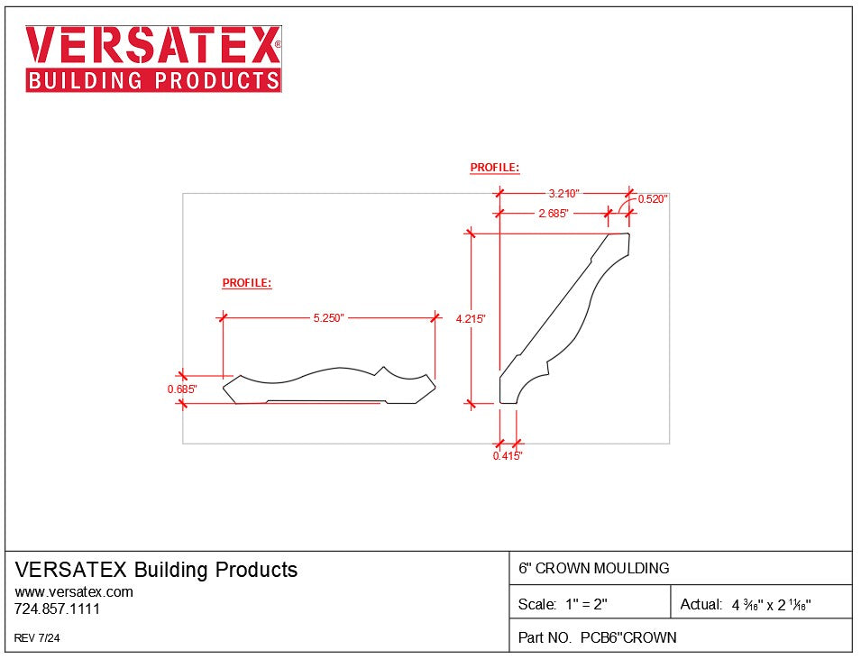 Versatex PVC 6 Inch Crown Moulding