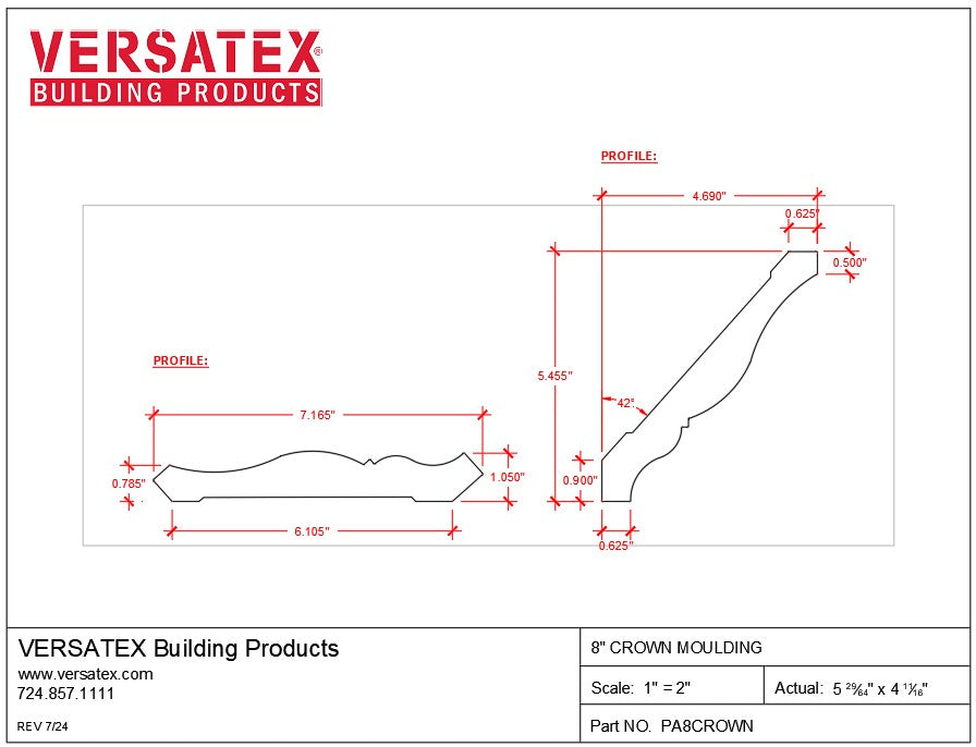 Versatex PVC 8 Inch Crown Moulding